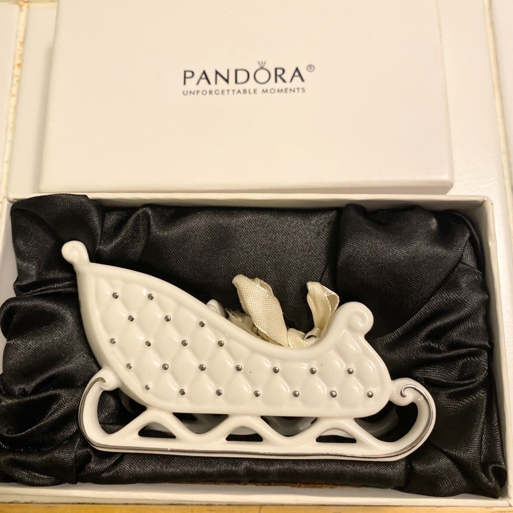 Pandora White Quilted Sleigh Charm with Silver Studs Ornament 2014
